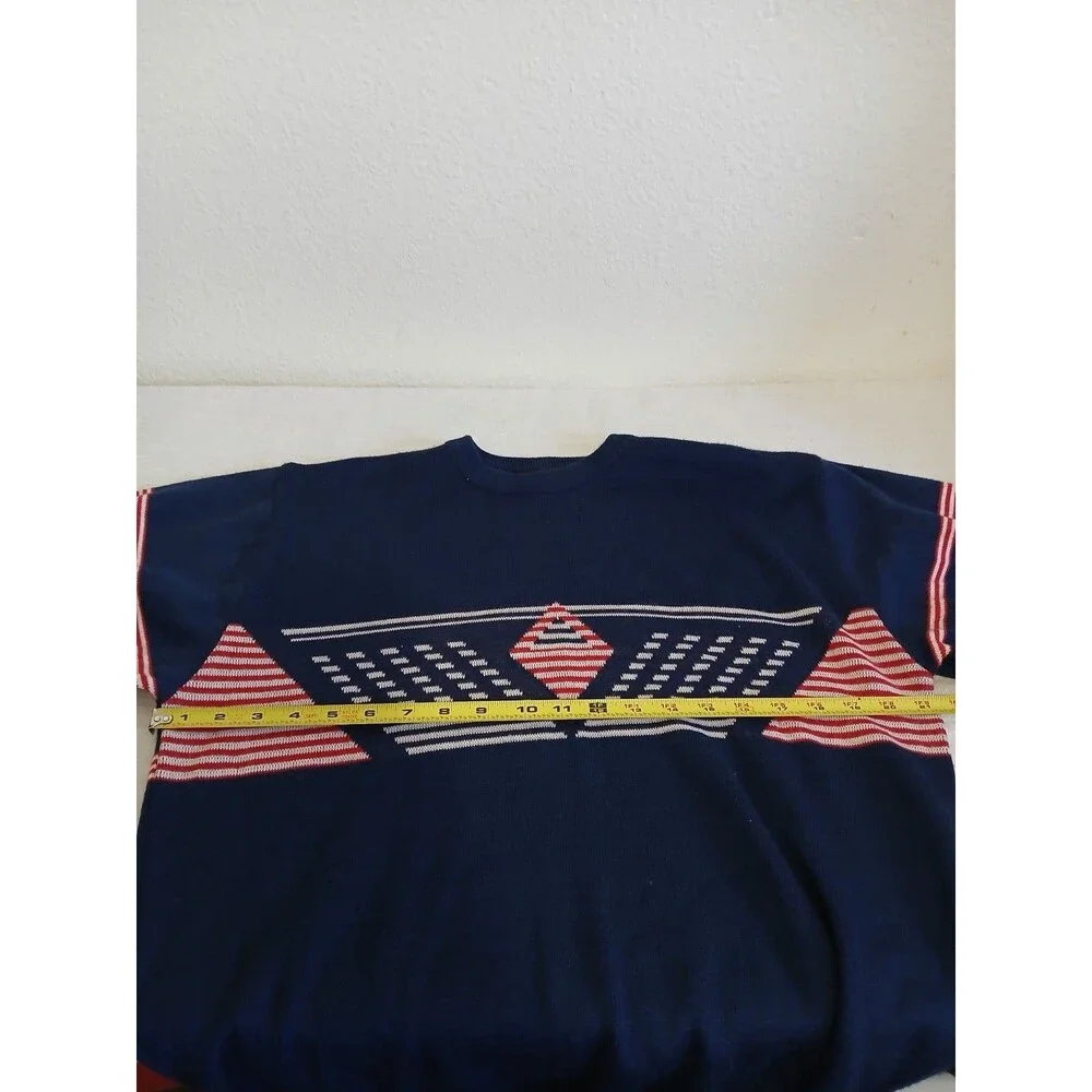 Ossi‎ Skiwear Mens Blue Geometric Knit Sweater Retro Ski Acrylic Wool Size L